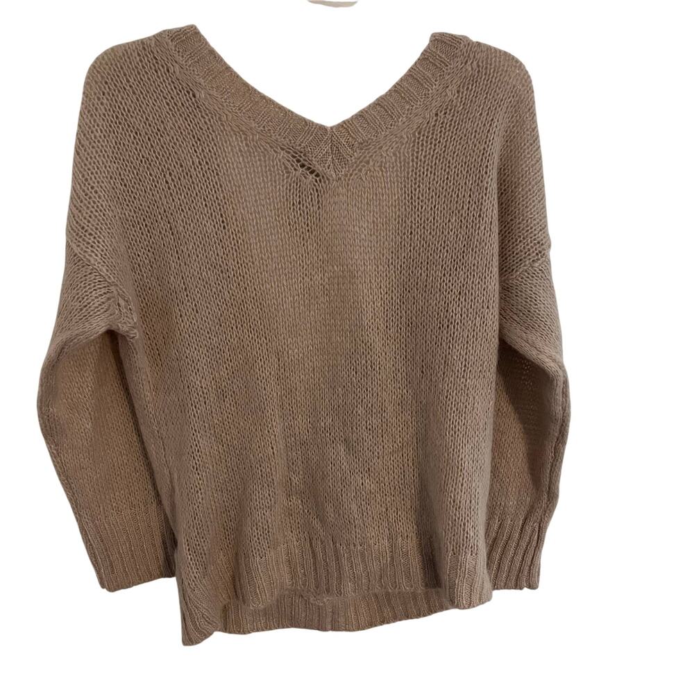 Scandal Italy Sweater Medium Beige Boho Mohair Wool Blend V-Neck Open Tie Back